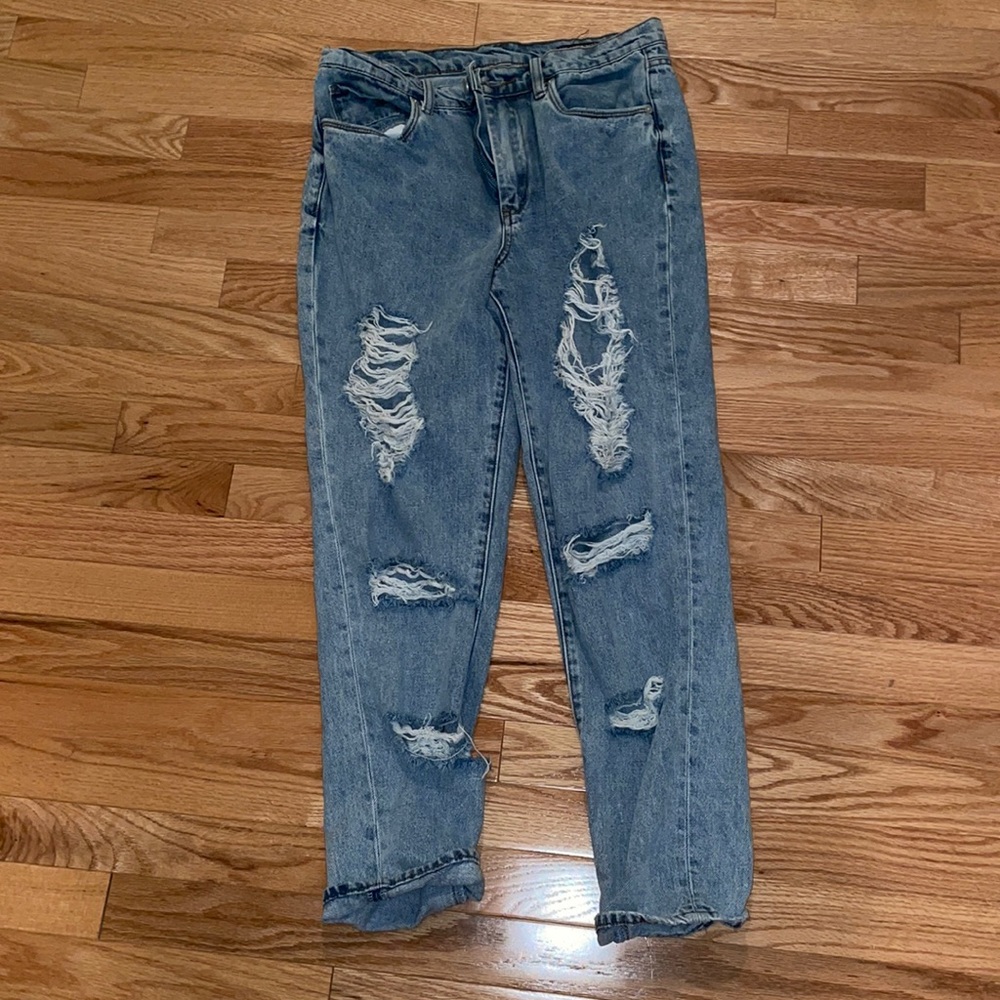 Denim ripped boyfriend jeans